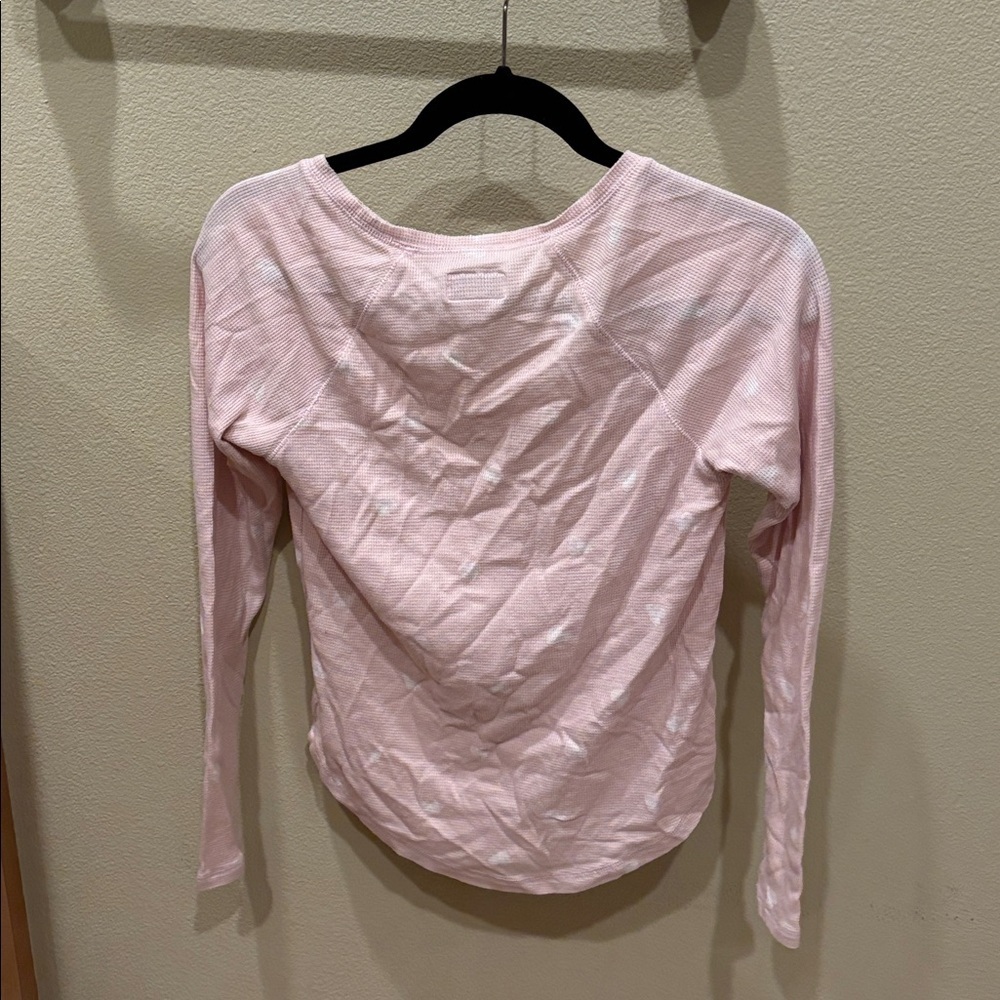 Lucky Brand Light Pink Long Sleeve Tee Shirt white hearts all over it - Picture 9 of 11